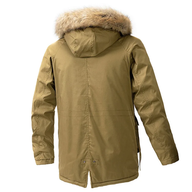 Men's parka winter jacket with fur hood and zip pockets