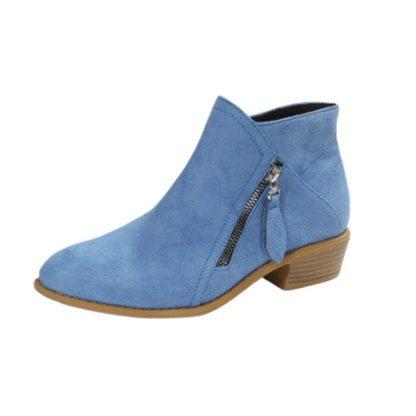 Women's Suede Ankle Boots with Zipper and Low Heel - Women's Ankle Boots