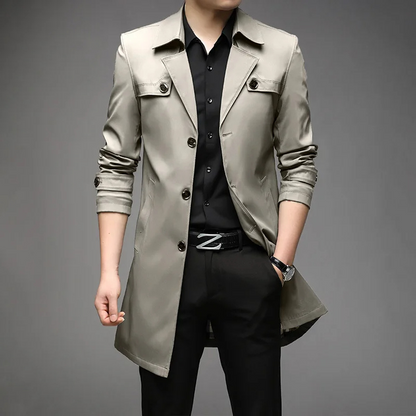 Elegant men's coat - Water-repellent trench coat with checked lining