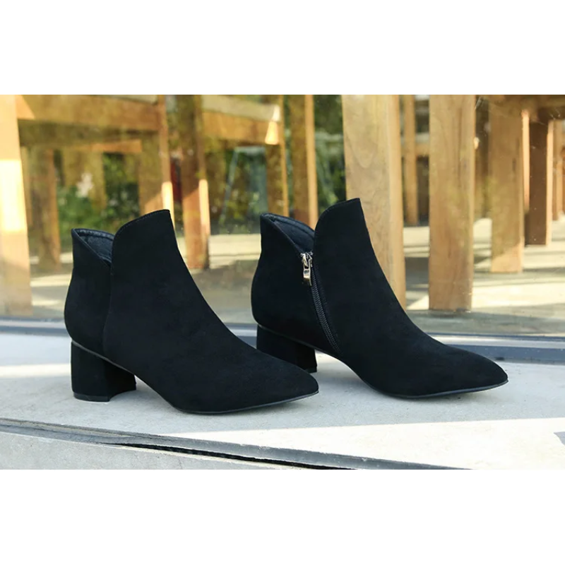 Pointed Ankle Boots with Block Heel - Women's Ankle Boots