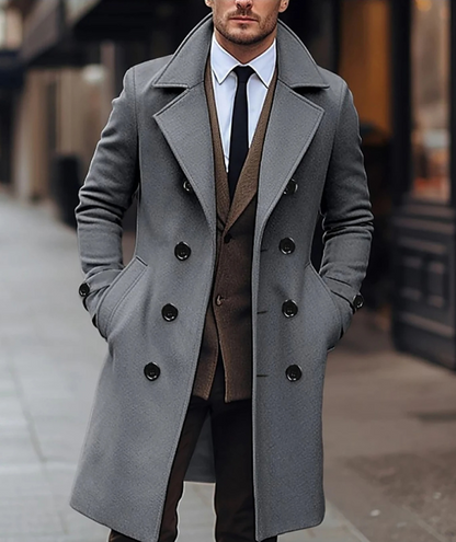 Elegant men's coat - Double-breasted winter coat with wide lapels