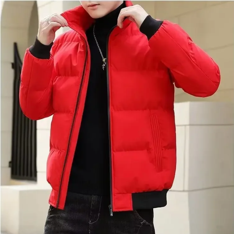 Men's puffer jacket with high collar and zip pockets