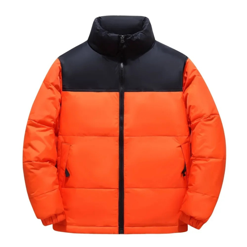 Men's puffer jacket with stand-up collar and front zip