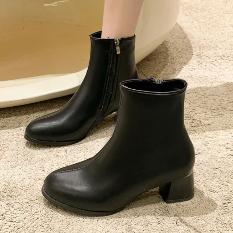 Women's Leather Ankle Boots with Side Zip - Women's Ankle Boots