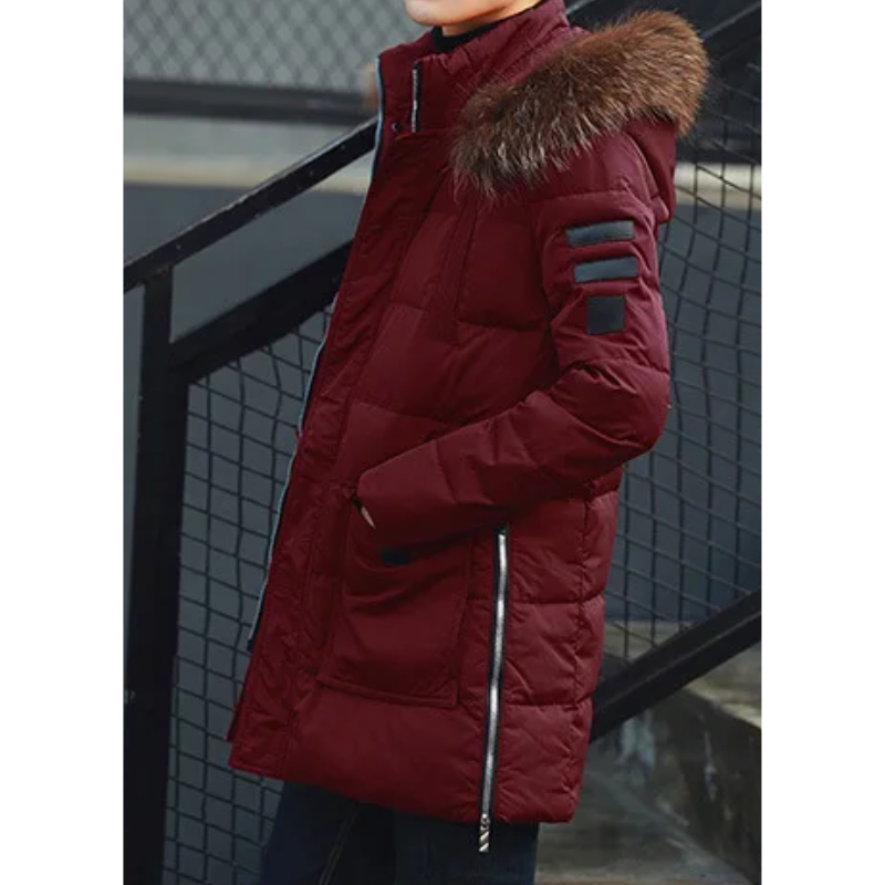 Men's parka winter jacket with fur hood and warm lining