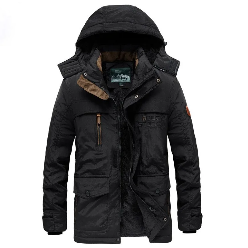 Men's water-repellent parka jacket with adjustable hood