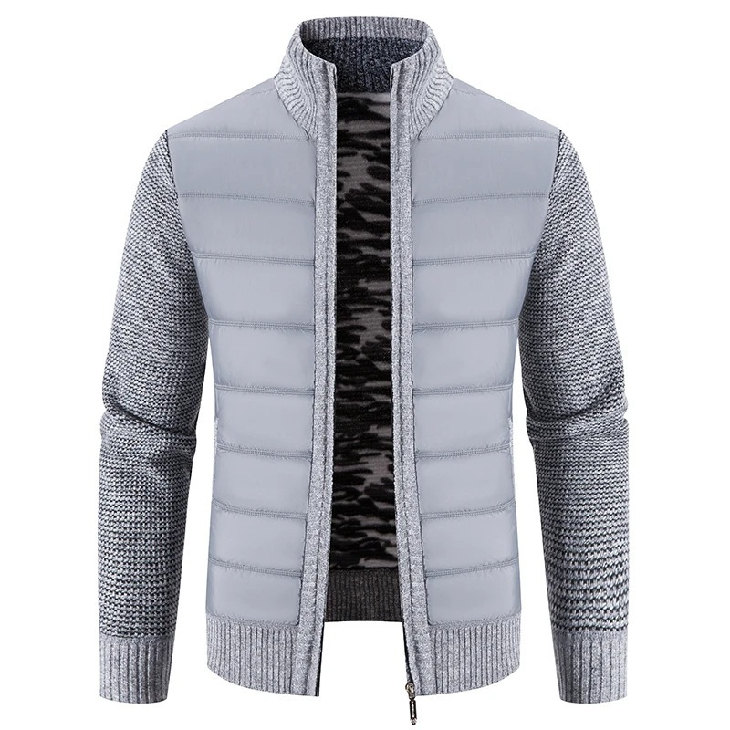 Men's quilted transition jacket - Knitted sleeves, Warm, With zip