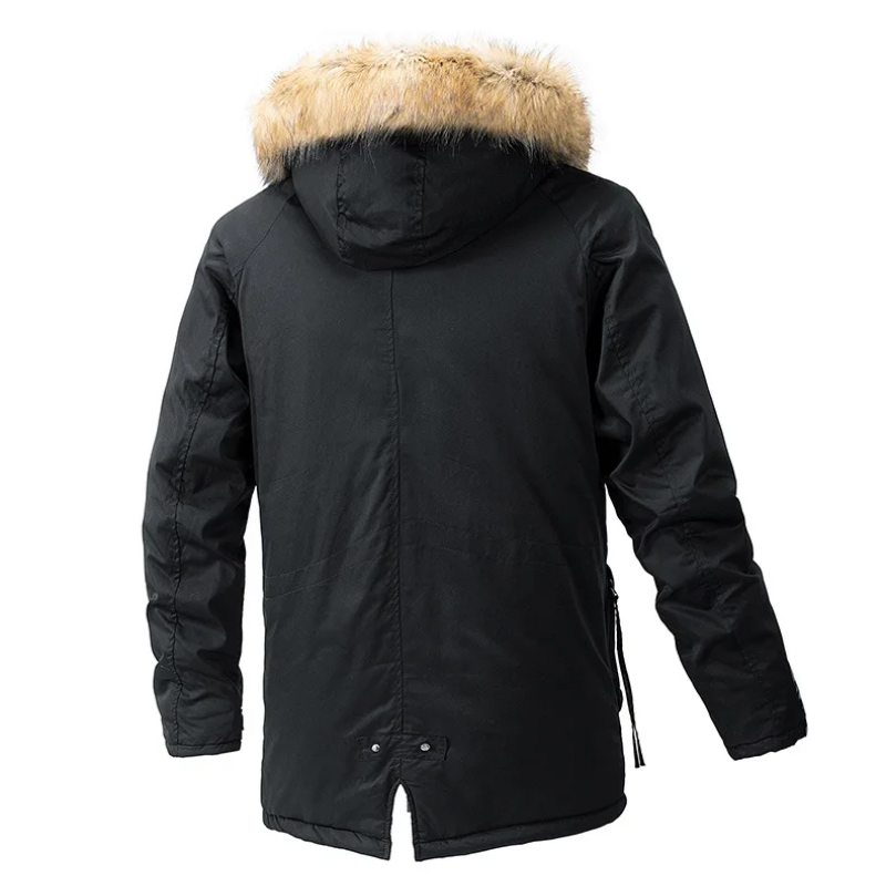 Men's parka winter jacket with fur hood and zip pockets