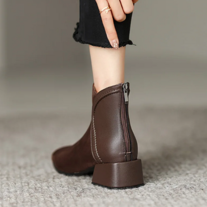 Stylish Ankle Boots with Cutouts and Low Heel - Women's Ankle Boots