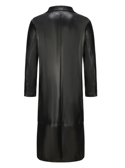 Modern men's coat - Long leather coat with classic lapels