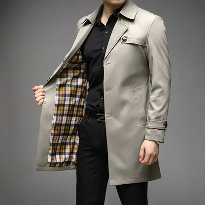 Elegant men's coat - Water-repellent trench coat with checked lining