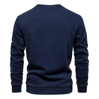 Men's sweater with round neck, casual jumper with side stripes