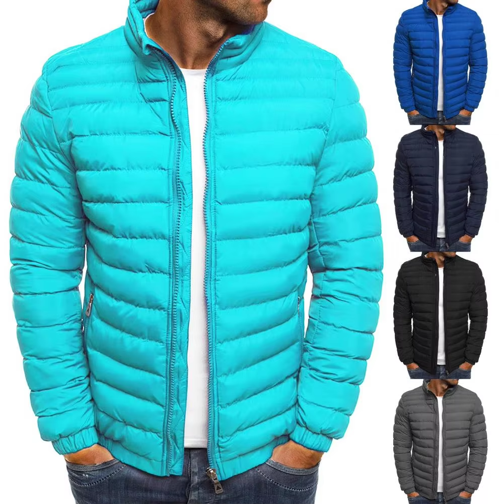 Men's puffer jacket with stand-up collar and front zip