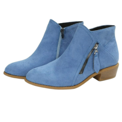 Women's Suede Ankle Boots with Zipper and Low Heel - Women's Ankle Boots