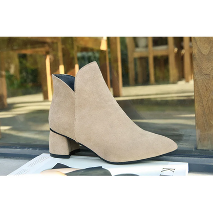 Pointed Ankle Boots with Block Heel - Women's Ankle Boots