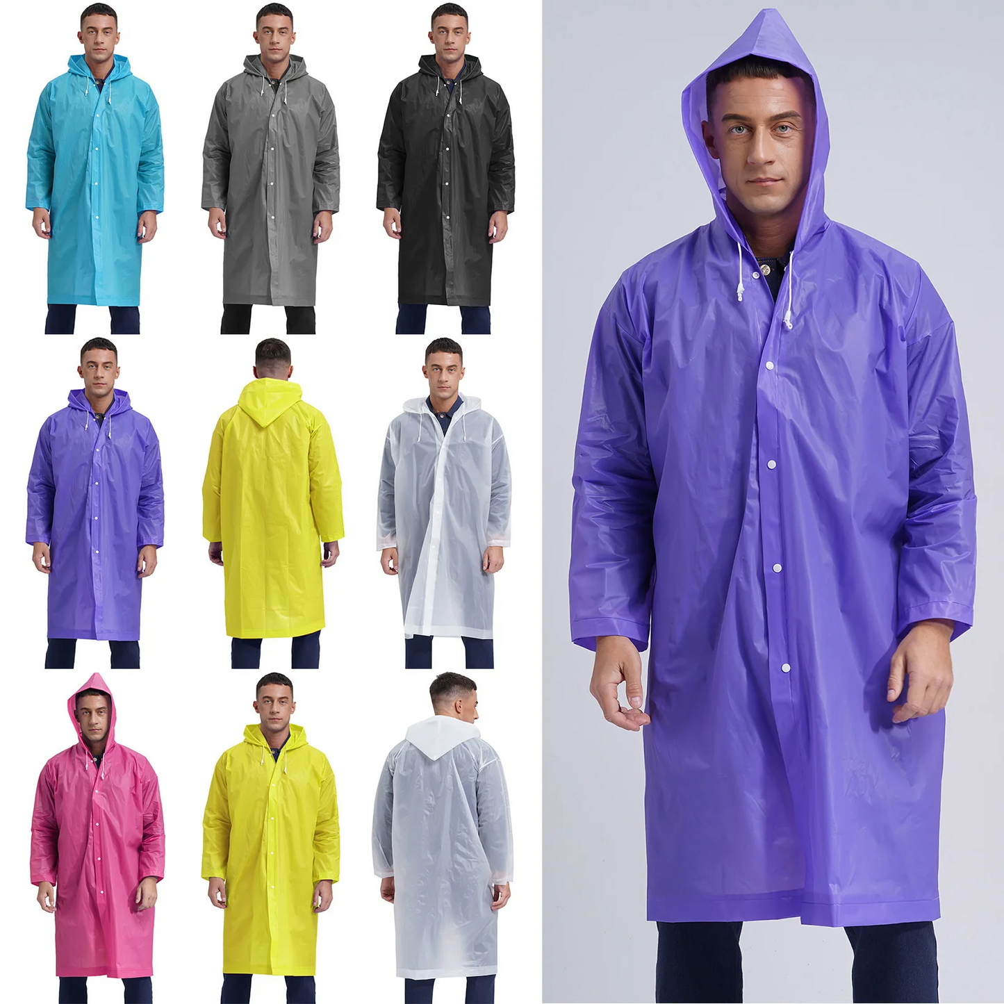 Men's mackintosh long waterproof lightweight with hood