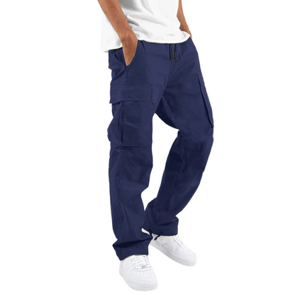 Cargo trousers men - Casual wide fit with side pockets, adjustable waistband