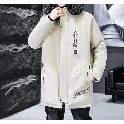 Men's parka winter jacket with fur hood and printed lining