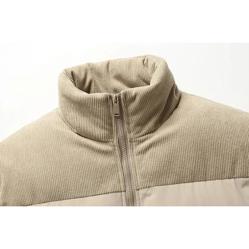 Men's puffer jacket with stand-up collar and diagonal pockets