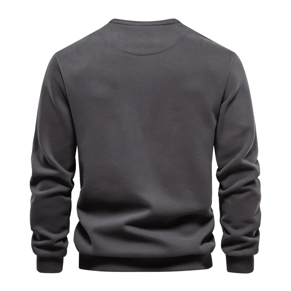 Men's sweater, round neck casual jumper with zip pocket