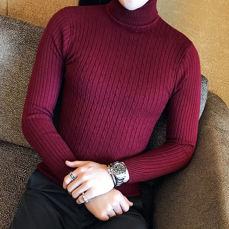 Knitted turtleneck jumper men | slim fit winter jumper