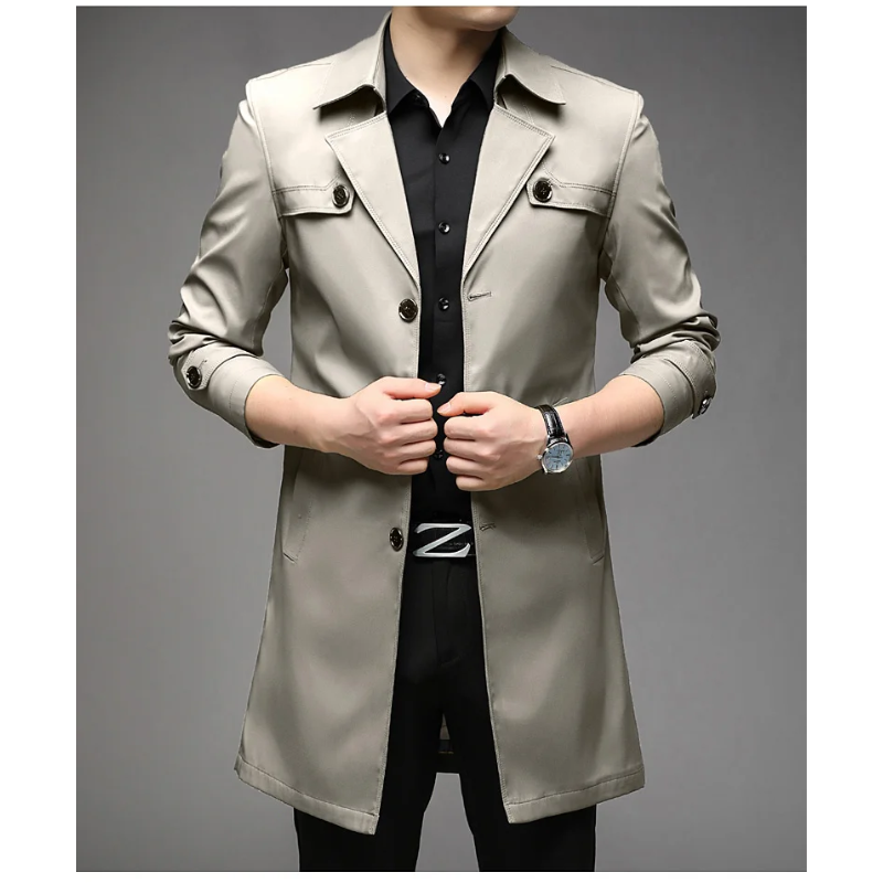 Elegant men's coat - Water-repellent trench coat with checked lining