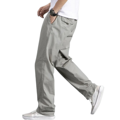 Grey oversized straight cut cargo trousers for men