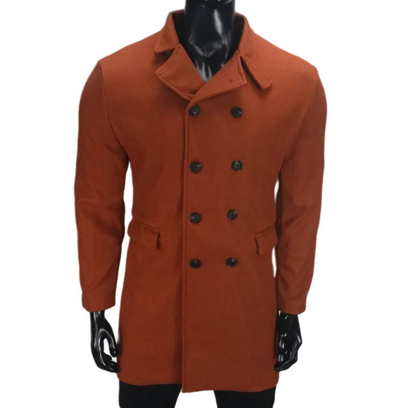 Double-breasted men's coat - Timeless wool coat with lapel collar