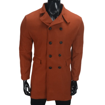 Double-breasted men's coat - Timeless wool coat with lapel collar