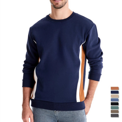 Men's sweater with round neck, casual jumper with side stripes