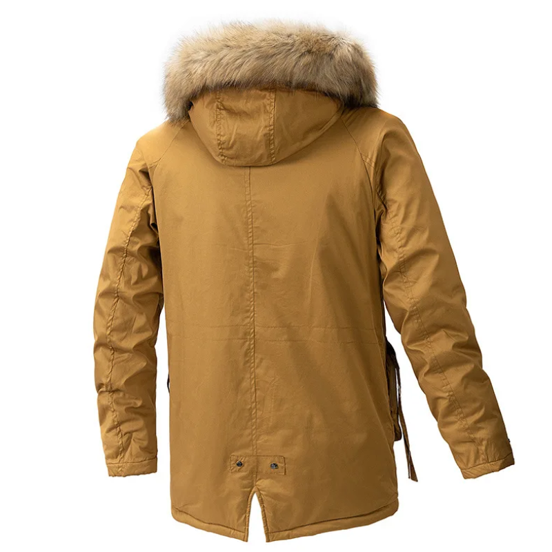 Men's parka winter jacket with fur hood and zip pockets