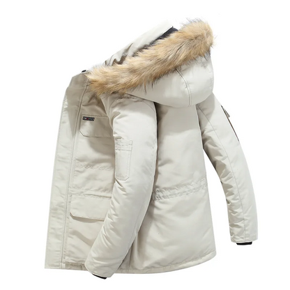 Men's parka winter jacket with fur hood and warm lining