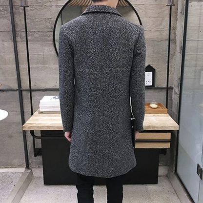 Elegant men's coat - slim-fit wool coat with lapel collar