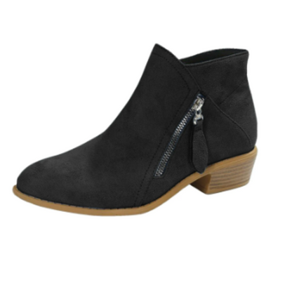 Women's Suede Ankle Boots with Zipper and Low Heel - Women's Ankle Boots