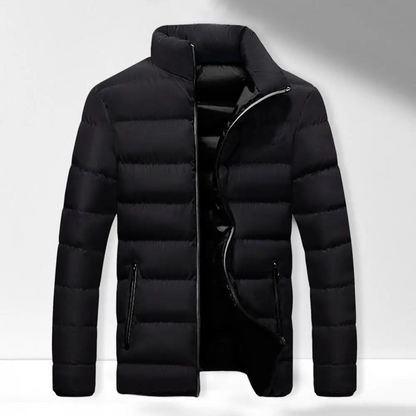 Men's puffer jacket with contrast lining and zip pockets