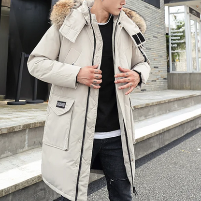 Men's parka winter jacket with detachable hood and practical pockets