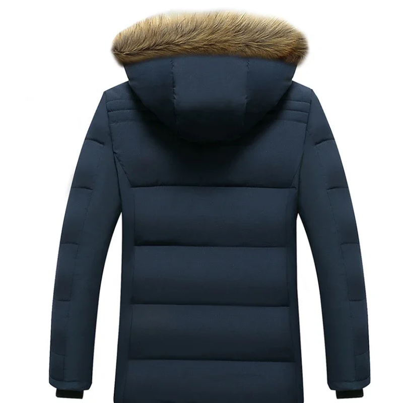 Men's lined parka jacket with hood and faux fur trim