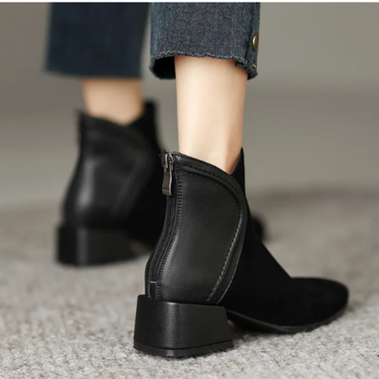 Stylish Ankle Boots with Cutouts and Low Heel - Women's Ankle Boots