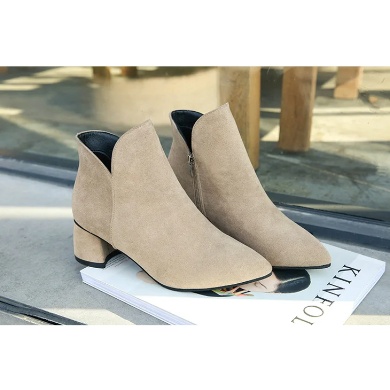 Pointed Ankle Boots with Block Heel - Women's Ankle Boots