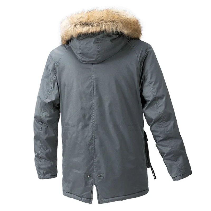 Men's parka winter jacket with fur hood and zip pockets