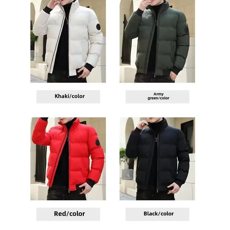 Men's puffer jacket with high collar and zip pockets