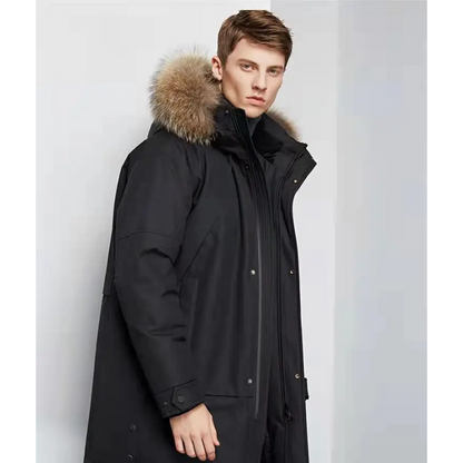 Men's parka winter jacket with fur hood and windproof material