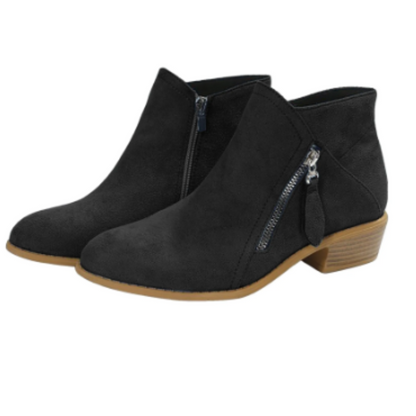 Women's Suede Ankle Boots with Zipper and Low Heel - Women's Ankle Boots