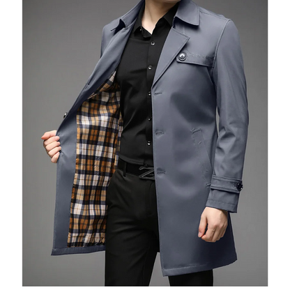 Elegant men's coat - Water-repellent trench coat with checked lining