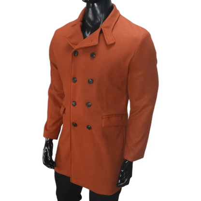 Double-breasted men's coat - Timeless wool coat with lapel collar