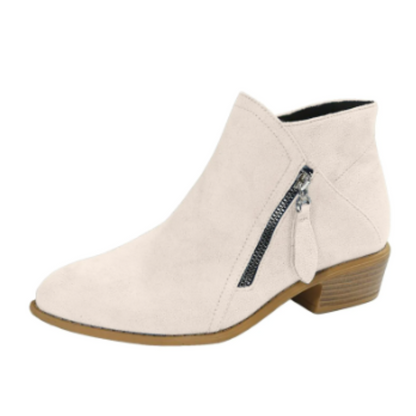 Women's Suede Ankle Boots with Zipper and Low Heel - Women's Ankle Boots