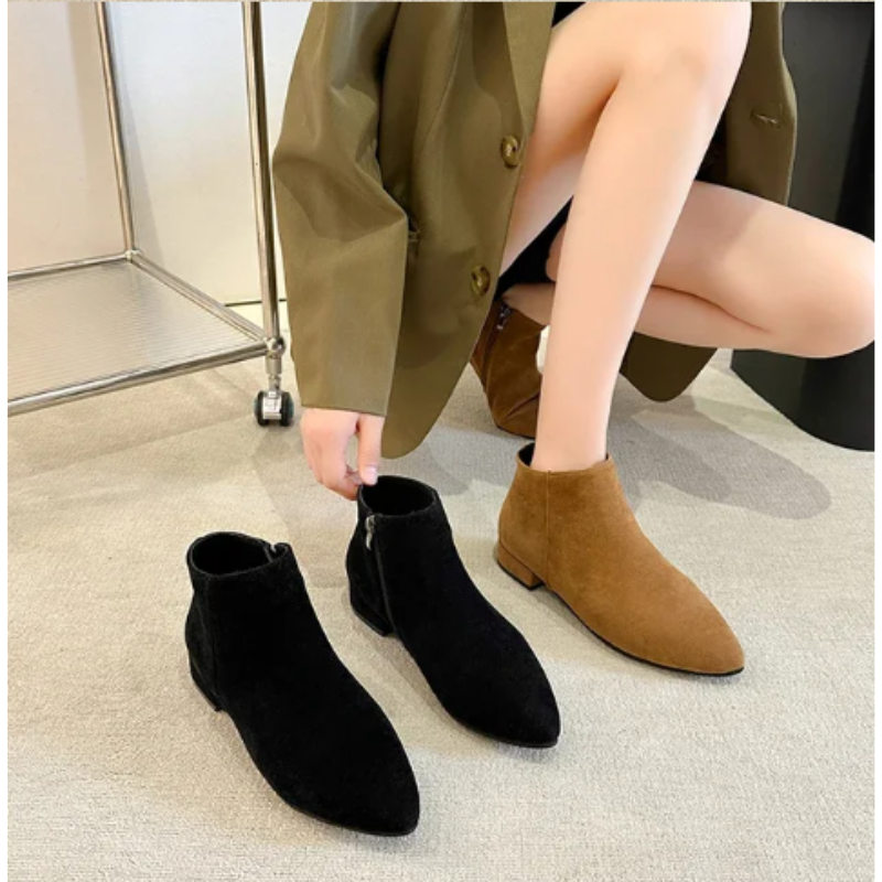 Women's Ankle Boots with Flat Heel and Minimalist Design - Women's Ankle Boots