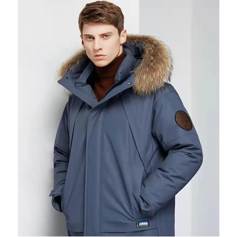 Men's parka winter jacket with fur hood and windproof material