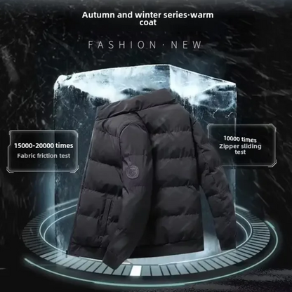 Men's puffer jacket with high collar and zip pockets