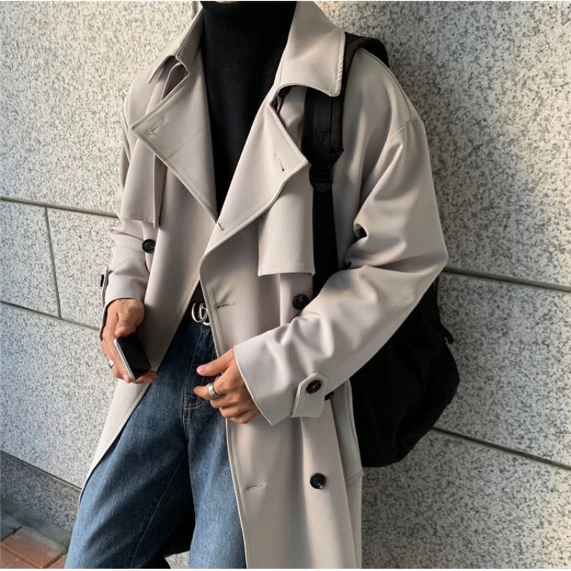 Modern men's coat - Long trench coat with a loose fit